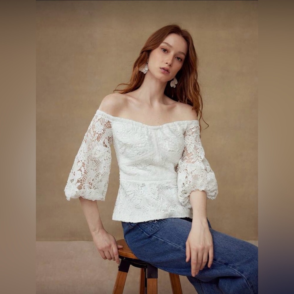 Brand New with Tag MOTF Premium Lace Off the Shoulder Top - Picture 7 of 9